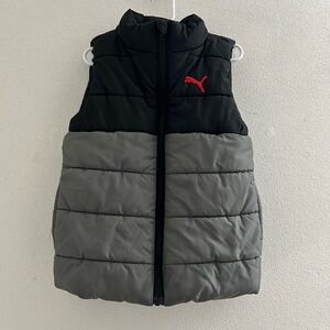 Puma Kids' Black and Gray Puffer Vest with Red Logo boys size XS 5/6